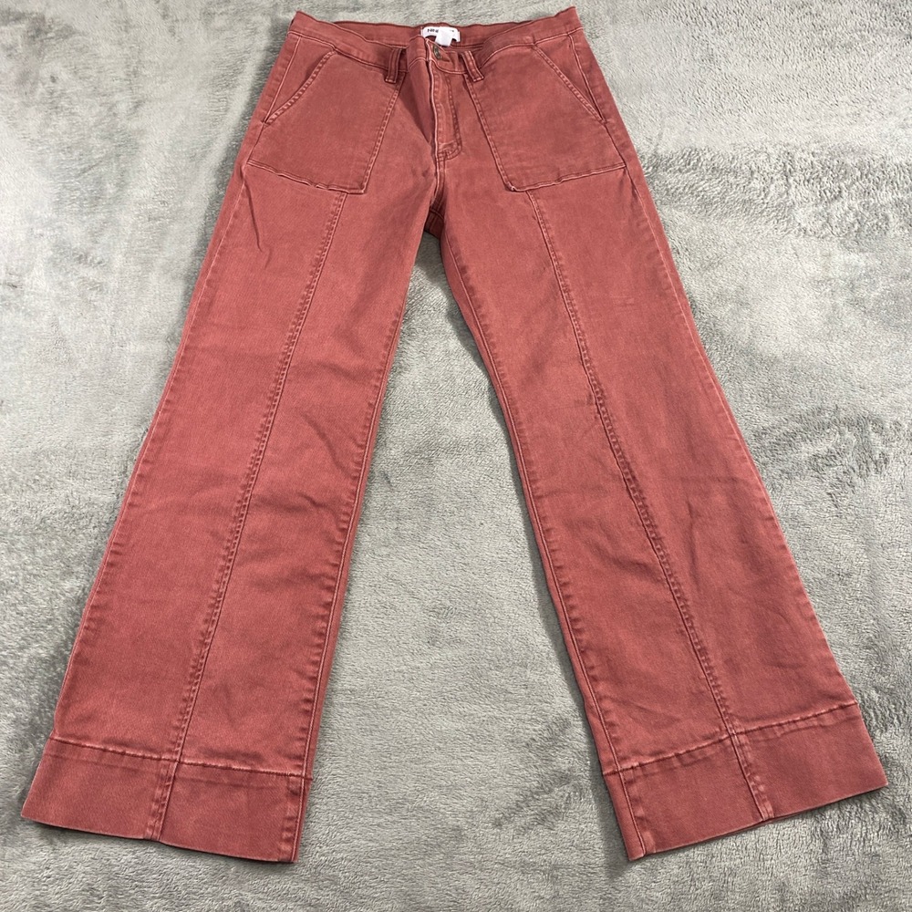 Nine West Jeans Pants Womens 12 Red Terracotta Wide Leg High Rise Patch Pocket